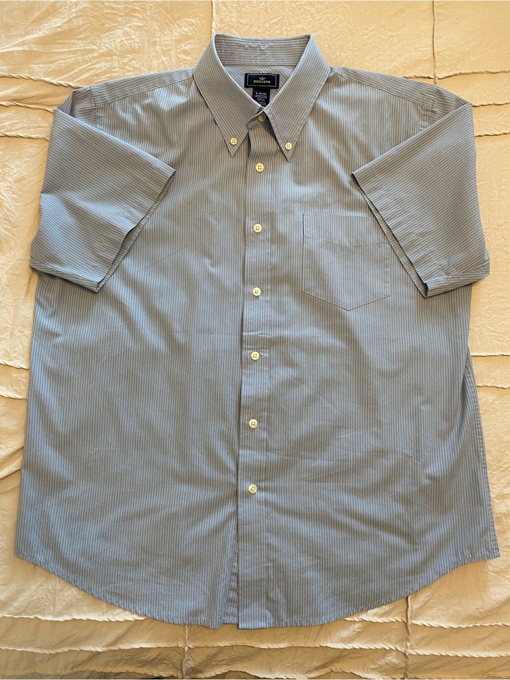 Dockers Men's Short-Sleeve Button-Down Shirt in Light Blue Pinstripe